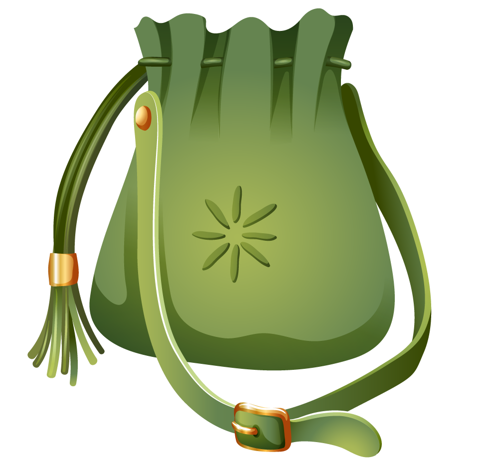 different of handbags illustration featuring a stylish green drawstring purse for casual outings