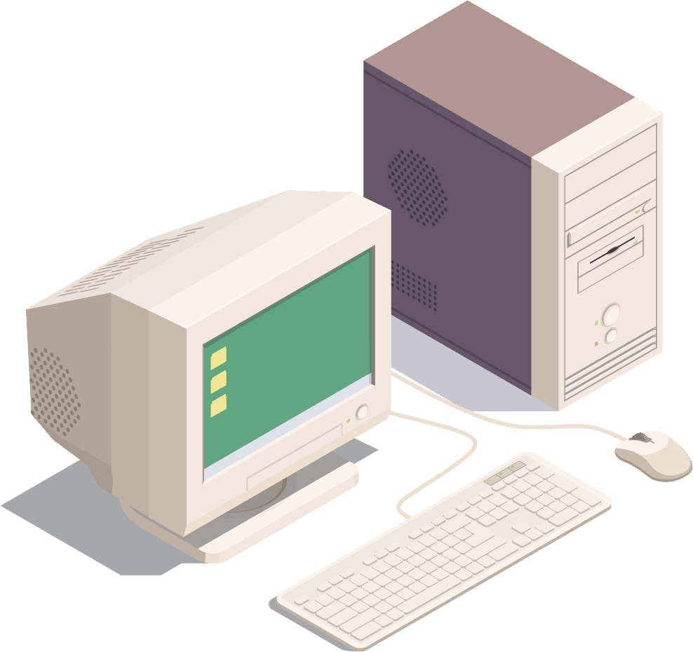 different retro gadgets isometric icons with computer player recorder console phone camera is