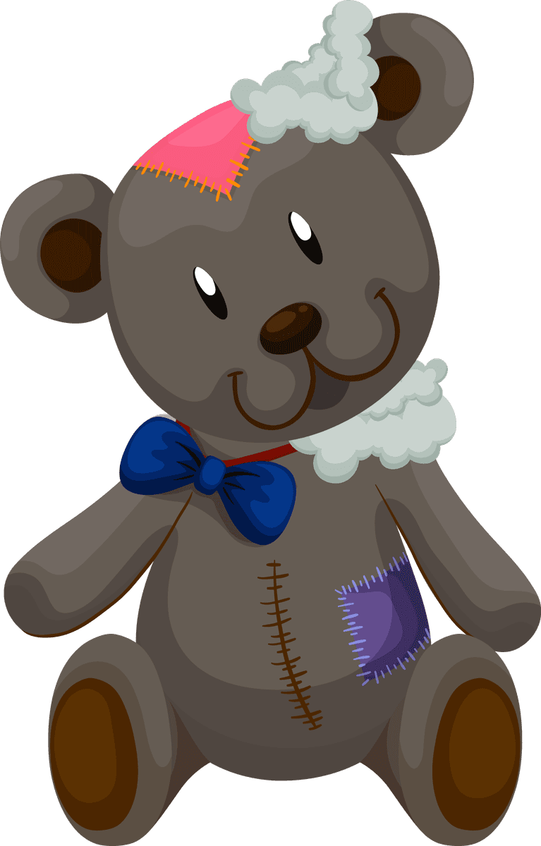 simple kid toys clipart featuring a cute patched teddy bear character for playful projects
