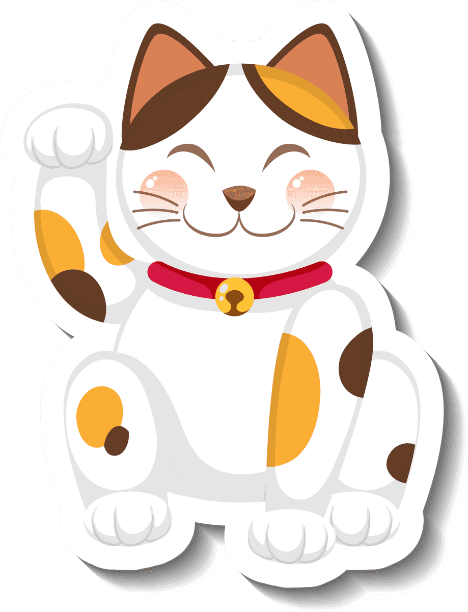 different traditional objects icon featuring a cheerful cat in a playful style