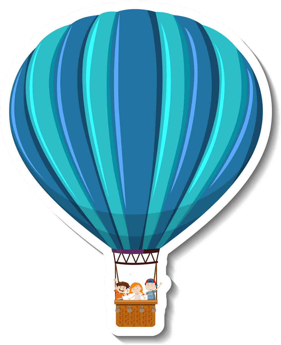 different traditional objects icon featuring a colorful hot air balloon with joyful passengers