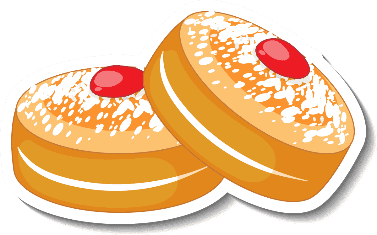 different traditional objects icon featuring delicious cream-filled donuts with cherries on top