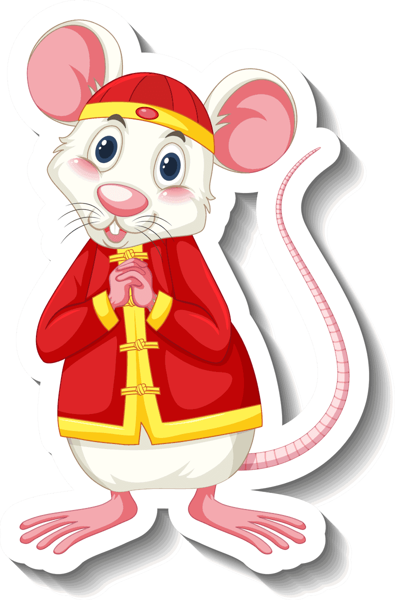 different traditional objects icon featuring a cheerful cartoon mouse in festive attire