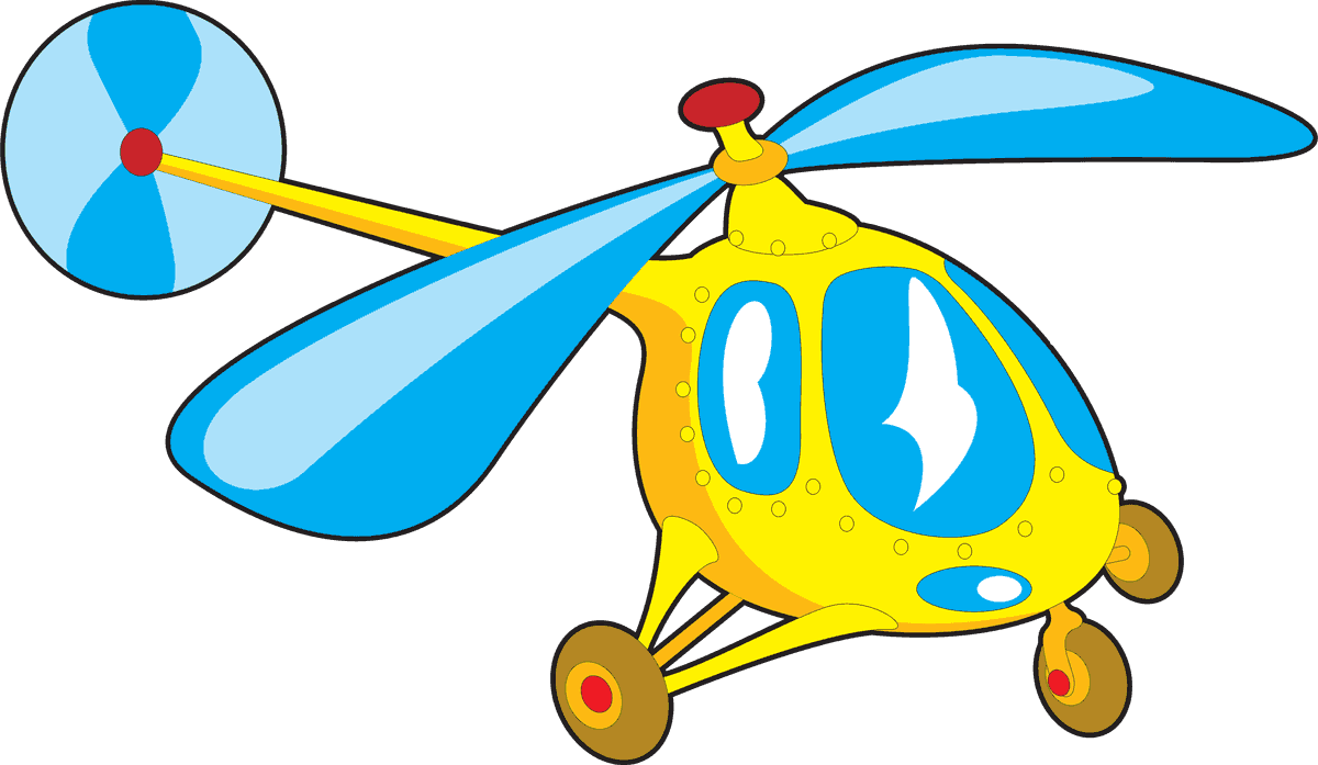 different transportation icons vector featuring a playful yellow helicopter with bright blue blades and wheels