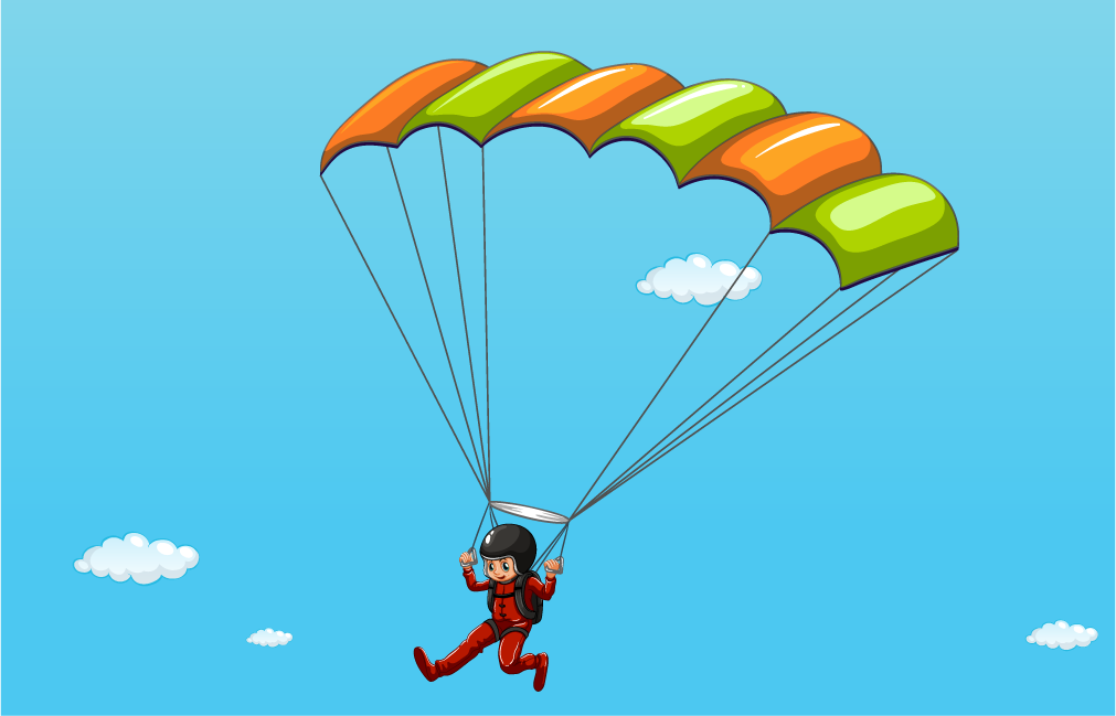 different types of aircrafts illustration featuring parachuting and skydiving scenes