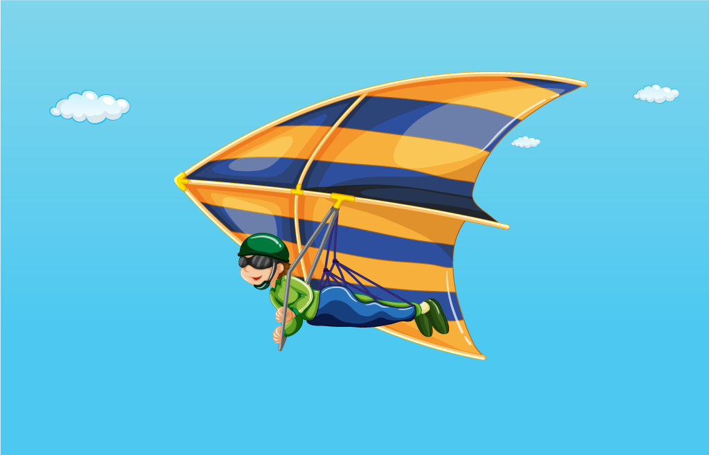 different types of aircrafts illustration featuring colorful hang glider in action