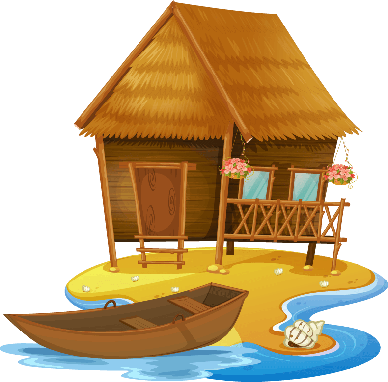 asian thatched house wooden house clipart