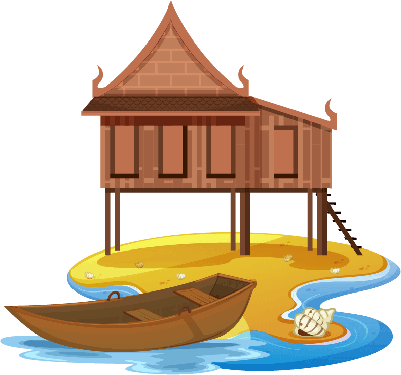 asian thatched house wooden house clipart