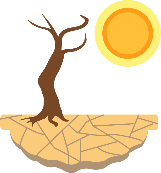 flat disaster damage elements illustration showcasing drought effects on landscape and ecology