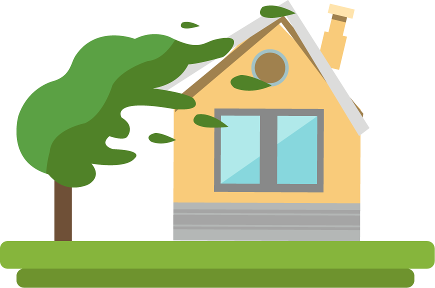 flat disaster damage elements illustration showcasing a storm-affected house and tree features