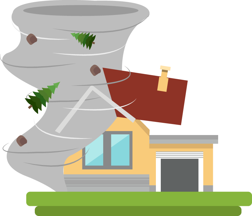 flat disaster damage elements illustration depicting tornado destruction in a colorful style