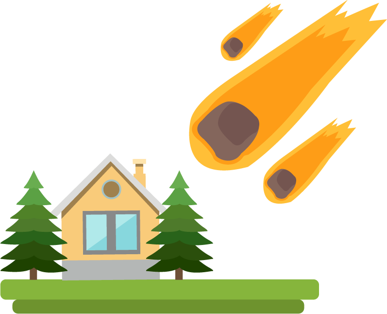 flat disaster damage elements illustration featuring a house under meteor strikes