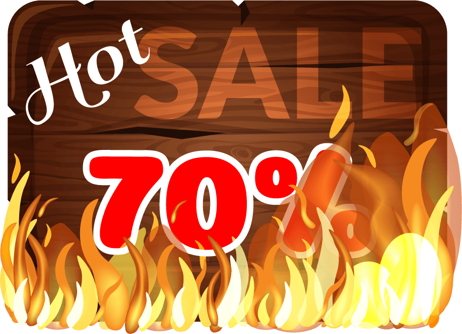 Discount wooden sign with fire flame vector