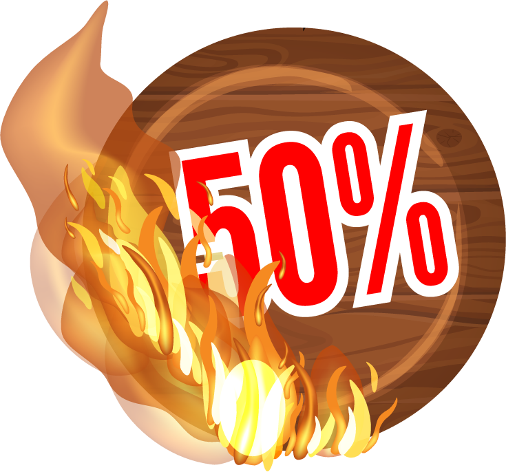 Discount wooden sign with fire flame vector
