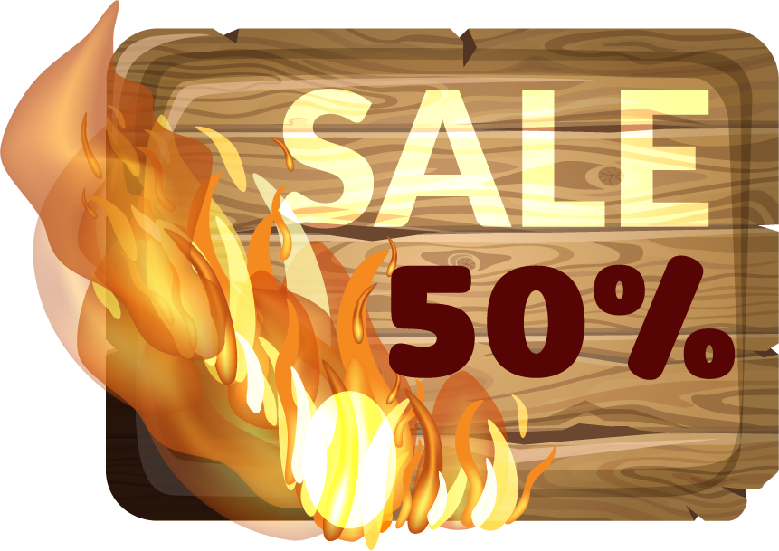 Discount wooden sign with fire flame vector