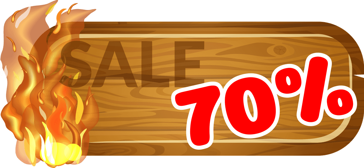 Discount wooden sign with fire flame vector