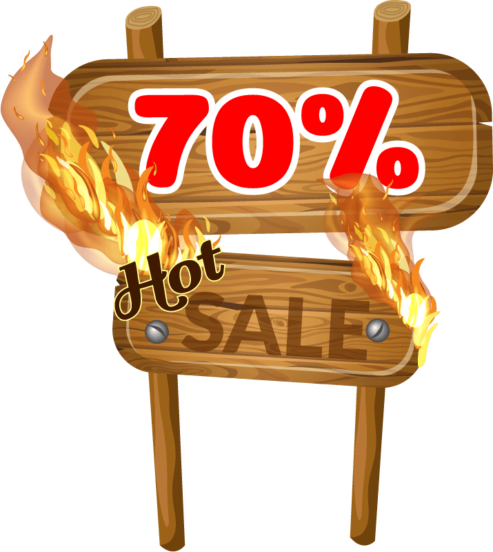 Discount wooden sign with fire flame vector