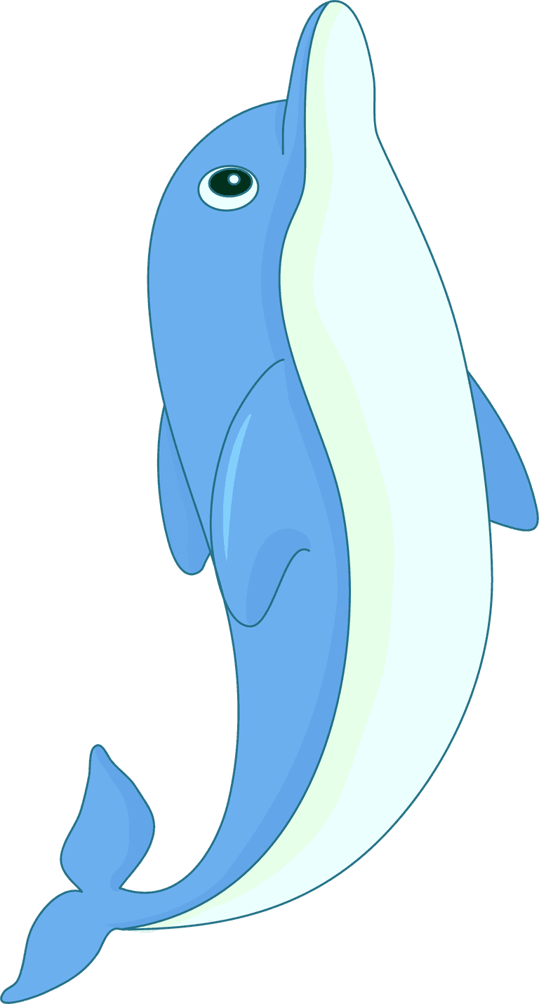 simple blue cartoon swimming dolphin for playful illustrations and kids' art projects