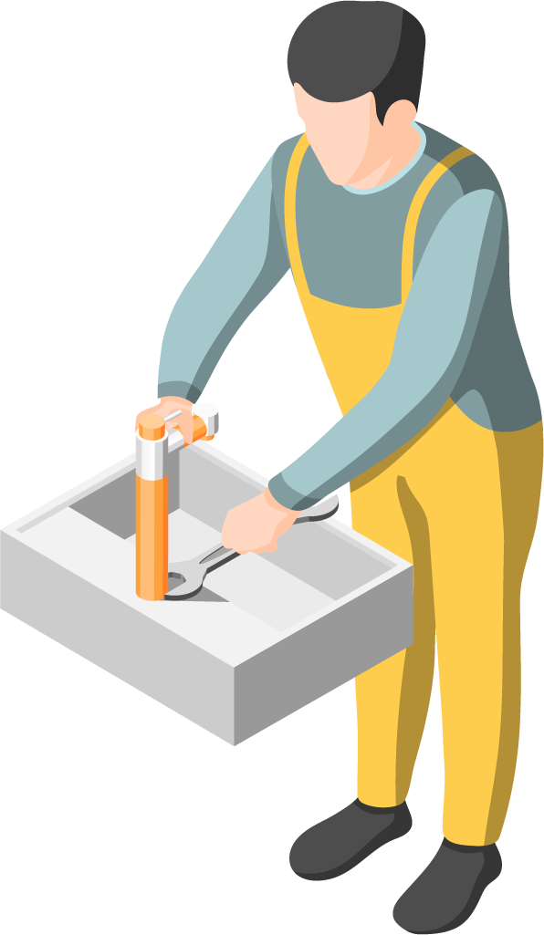 domestic servant isometric characters performing household tasks with tools and equipment