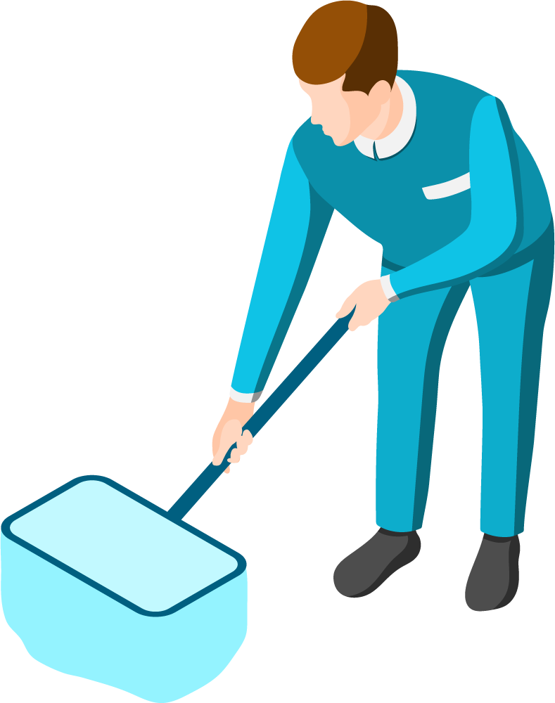 domestic servant isometric characters cleaning tools for household tasks