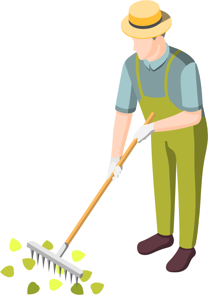 domestic servant isometric characters engaging in gardening activities for home upkeep