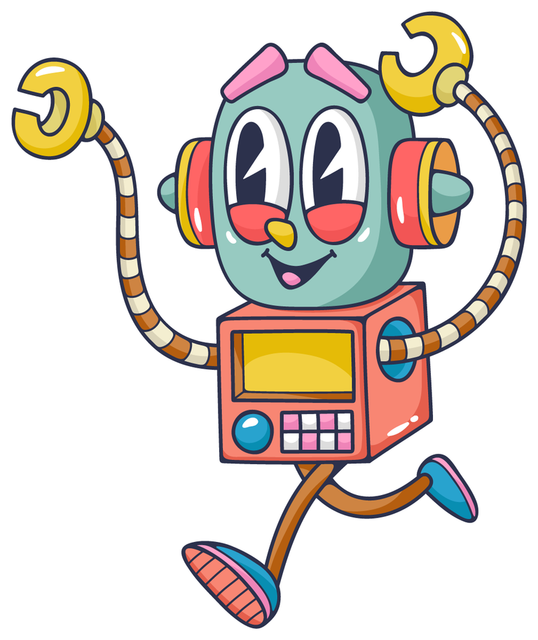 doodle flat trendy cartoon element showcasing a joyful robot character with playful features