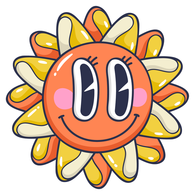 doodle flat trendy cartoon element cheerful sun character with bright colors