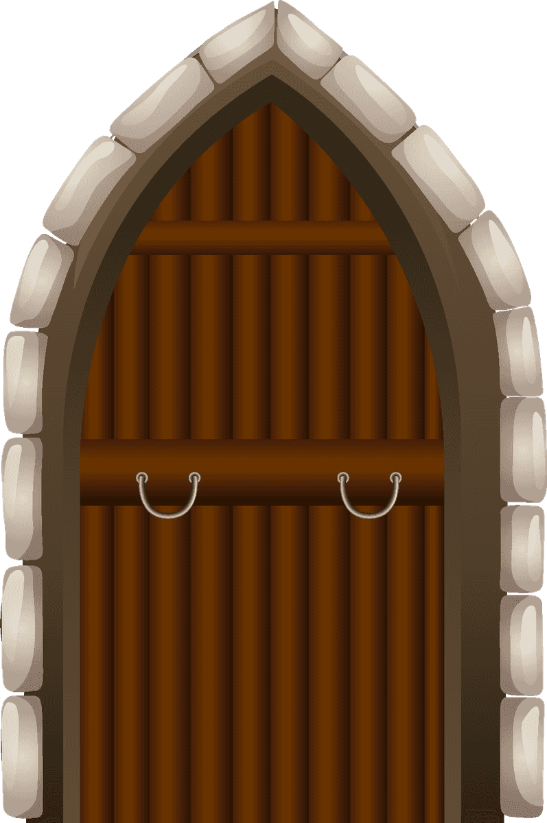 door set medieval character with stone arch and wooden panels for fantasy decor