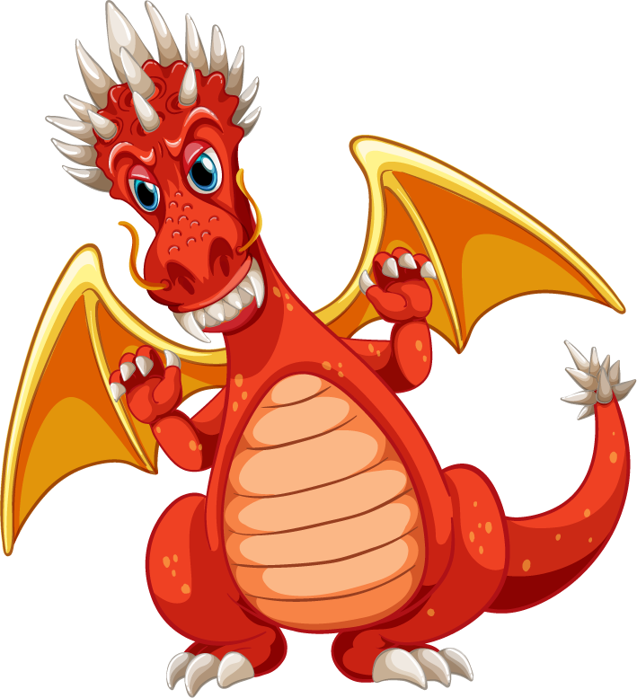 dragon set medieval character in a playful cartoon style with vibrant colors