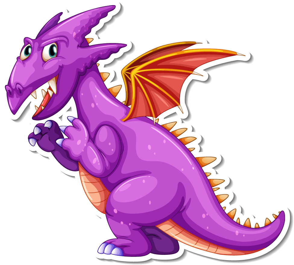 dragon sticker set with different fairytale cartoon characters