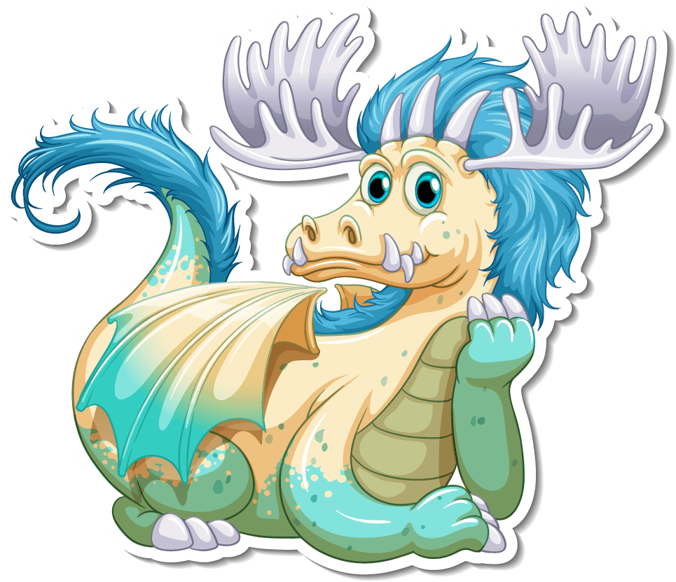 dragon sticker set with different fairytale cartoon characters