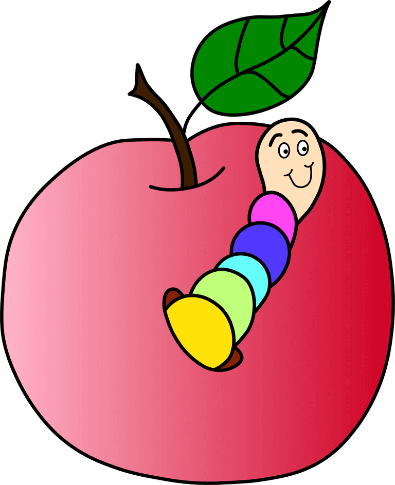 draw fruit to paint color red apple worm vector