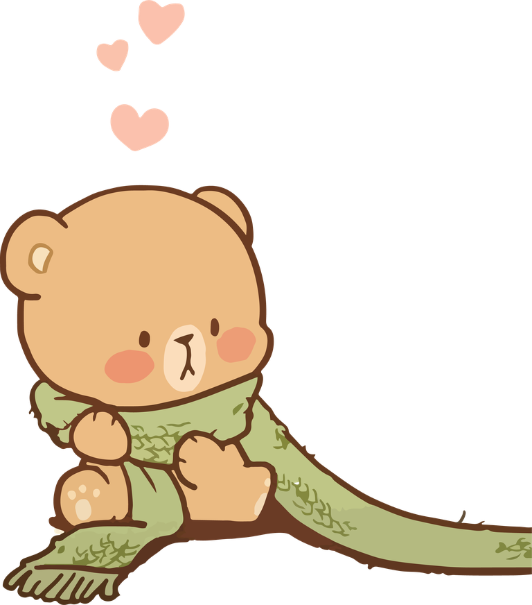 draw picture bear cute cover wrapped in a cozy scarf with love hearts