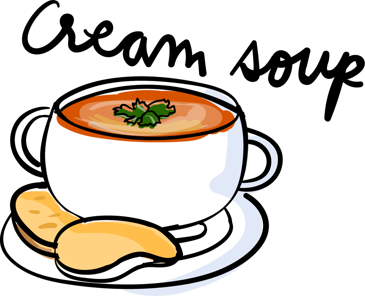 drawing style food collection featuring a delicious soup bowl with fresh ingredients