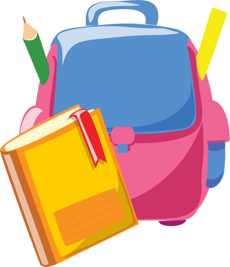 simple drawing tools illustration featuring a colorful backpack with school supplies