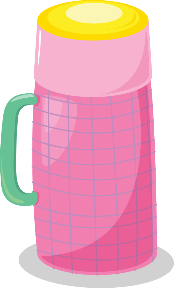 cartoon hand drawn thermos with handle kitchen equipment for camping