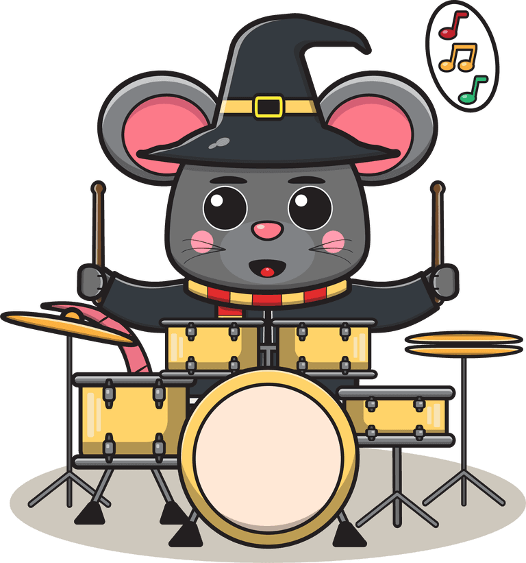 drumming mouse illustration of cute mouse with halloween costume playing drum