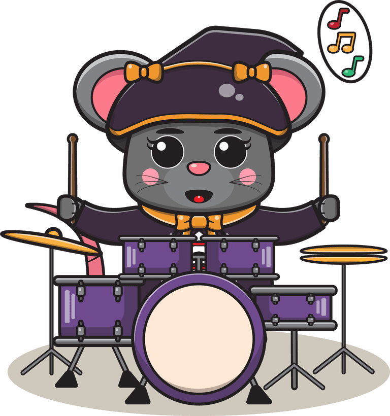 drumming mouse illustration of cute mouse with halloween costume playing drum