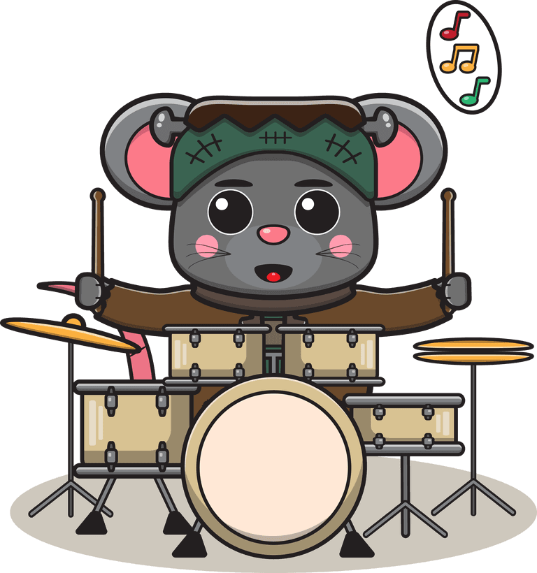 drumming mouse illustration of cute mouse with halloween costume playing drum