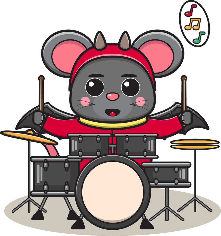 drumming mouse illustration of cute mouse with halloween costume playing drum