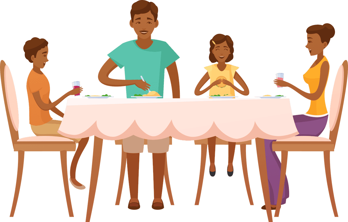 eastern people decorative icons featuring family dining scene with joyful expressions and vibrant colors
