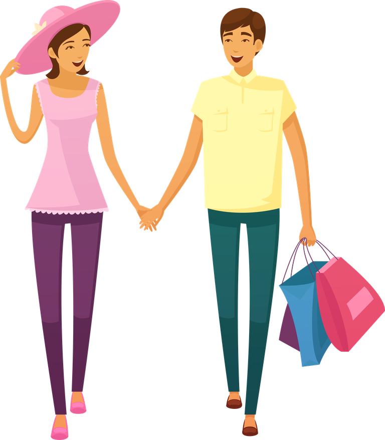 eastern people decorative icons of couples enjoying shopping together in vibrant colors