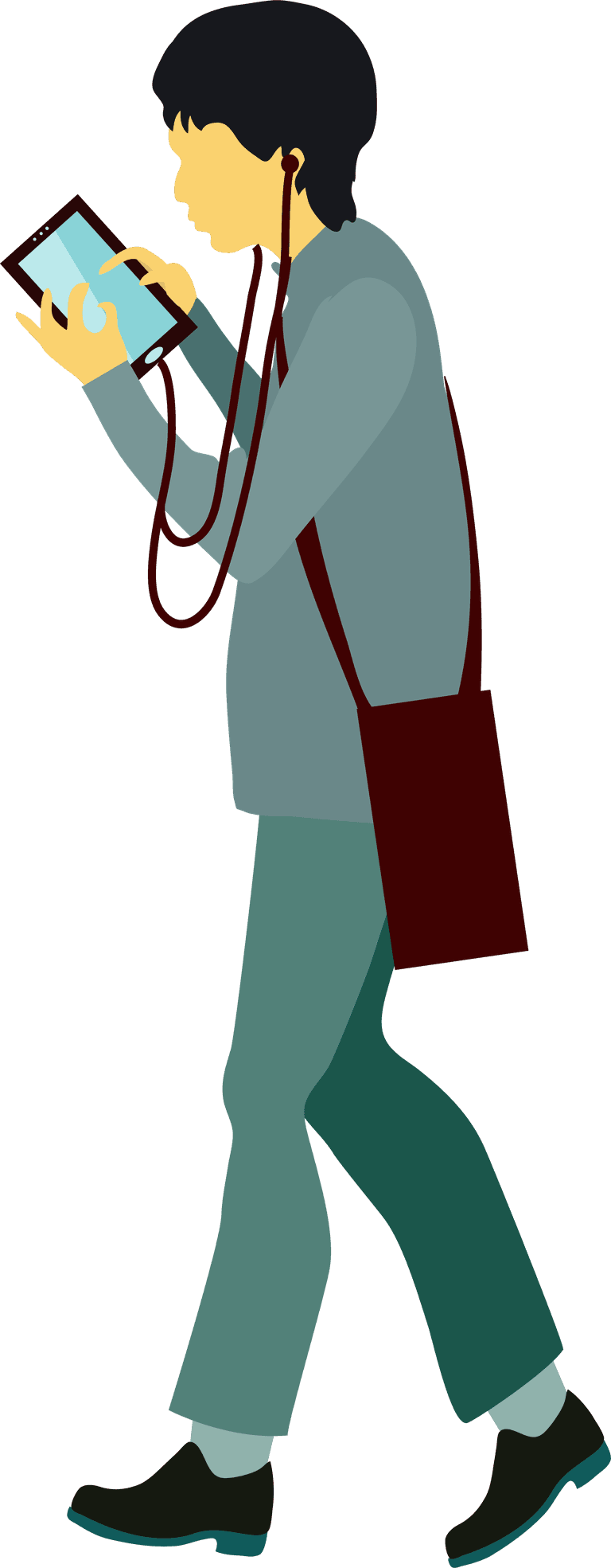 eastern walking man flat illustration