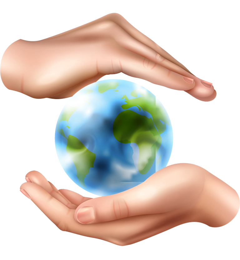 ecology symbols with realistic hands emphasizing global sustainability and environmental awareness