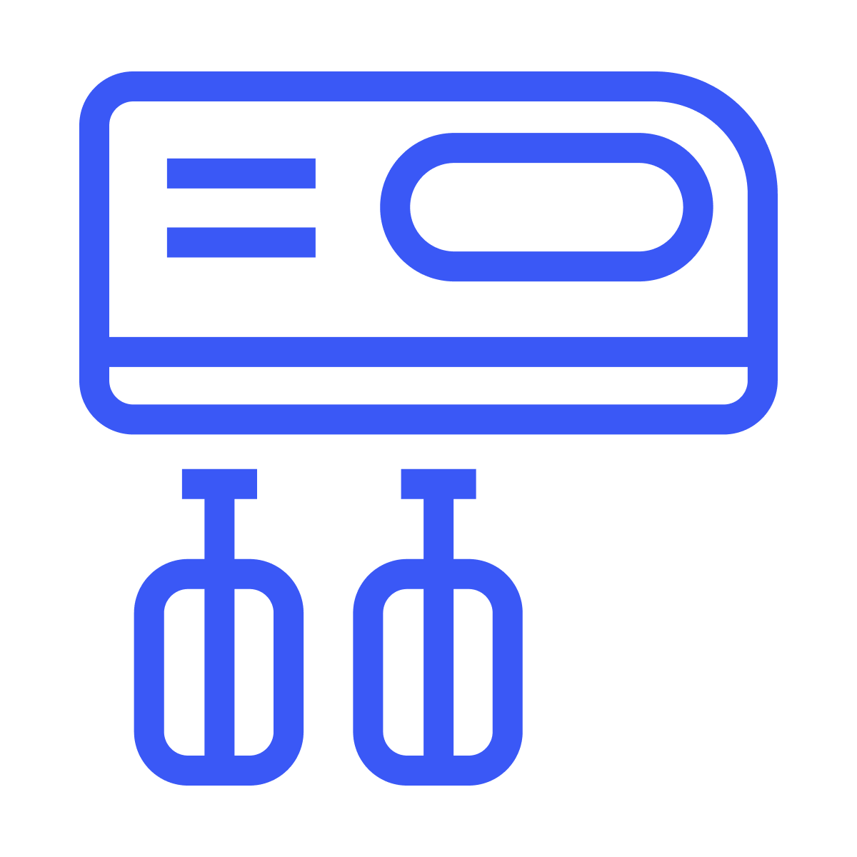 line icon representing a kitchen cake mixer appliance in a simple blue color for baking