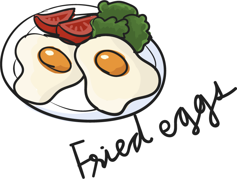 egg drawing style food collection featuring delightful fried eggs and fresh vegetables