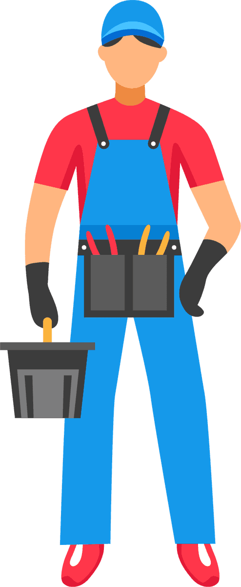 electric people decorative icons representing a skilled worker with tools for various tasks