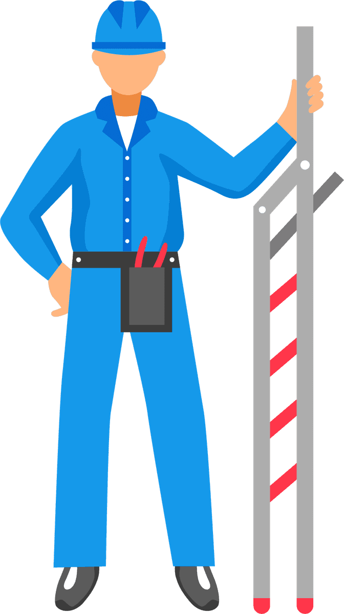 electric people decorative icons representing a worker with tool and safety gear