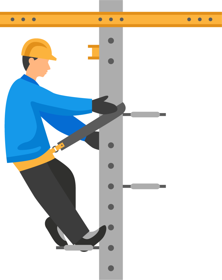 electric people decorative icons depicting a worker climbing a utility pole in a modern style
