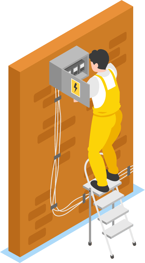 electrician isometric infographic with equipment housework symbols illustration
